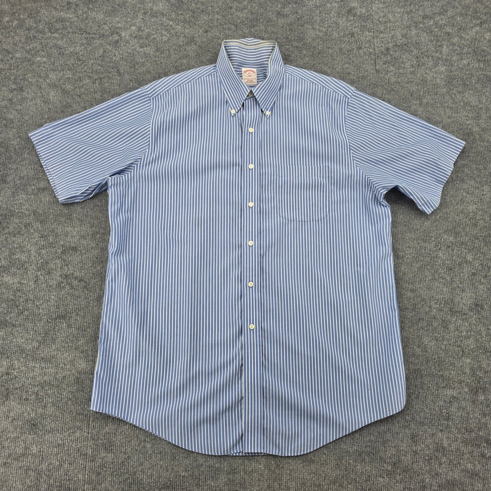 Brooks Brothers 346 Mens 16.5 Blue White Striped Short Sleeve Button Down Shirt